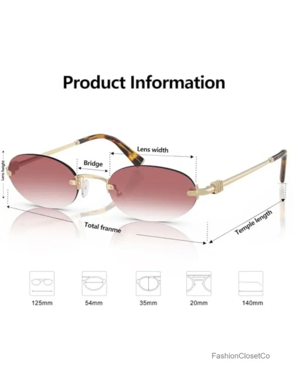 Retro Small Oval Sunglasses Rimless Narrow Frame UV400 Protection